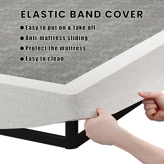 SHOANED King Size Box Springs - 3 Inch Low Profile Mattress Foundation No Noise Heavy Duty Metal Basics Bed Base with Clean Fabric Cover, Easy Assembly