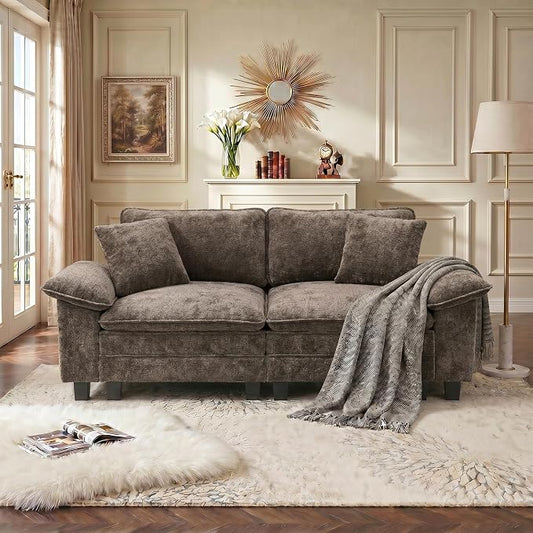 PHI VILLA Indoor Modular Couches Sets, 87.5" Sectional Loveseat Sofa with Upholstered Deep Seat, 2-Seater Comfy Couches for Living Room Bedroom, Chenille Grayish Brown