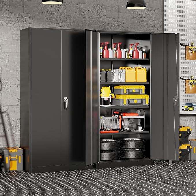 Bonusall 72" Storage Cabinet,Heavy-Duty Steel Cabinet with 2 Locking Doors & 4 Adjustable Shelves for Home