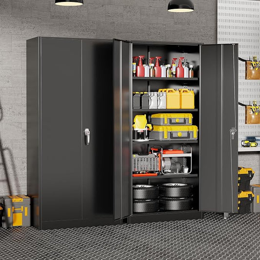 Bonusall 72" Storage Cabinet,Heavy-Duty Steel Cabinet with 2 Locking Doors & 4 Adjustable Shelves for Home
