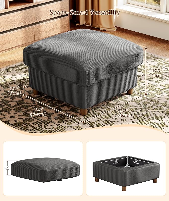 Kidirect 87in L Shaped Couch, Modular Sofa No Tool Assembly, Comfy Sectional Couches for Living Room 21in Deeper Seats, Corduroy Sofas for Living Room with 2 Pillows, Loveseat Sofa Set, Grey Couch