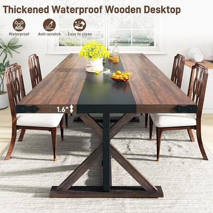 70 INCH Dining Room Table for 4-6 People,Wooden Rectangular Kitchen Table W/Waterproof Thickness Tabletop,Farmhouse Long Dinner Table W/Adjustable Leg for Home Dining Room,Living Room,Office(Brown)