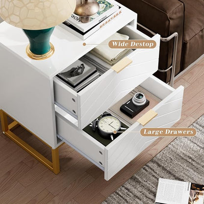 Anbuy Morden 9 Drawer Dresser and Nightstand Sets for Bedroom, Night Stand Set of 2 & 9 Drawer Dresser with Gold Handles, Morden Wood Chest of Drawers Storage Cabinet Set, White
