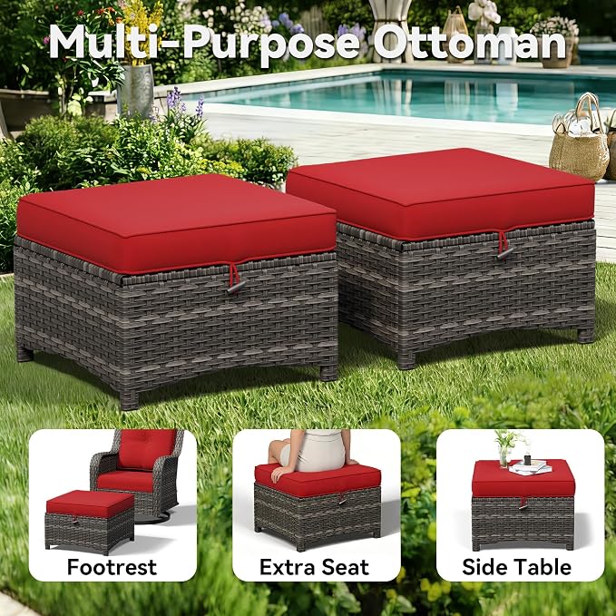 3-Piece Outdoor Couch Set, Include Wicker Patio Sofa with Thickened Olefin Cushions, High Back and Deep Seating, Hand-Woven PE Rattan and 2 Ottomans, Patio Conversation Set for Porch, Deck