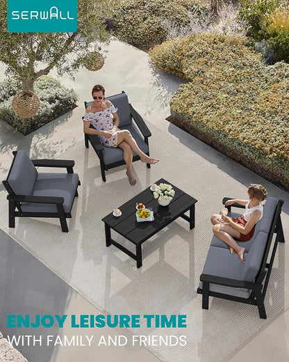 SERWALL Outdoor Loveseat, Black Frame and Grey Cushion