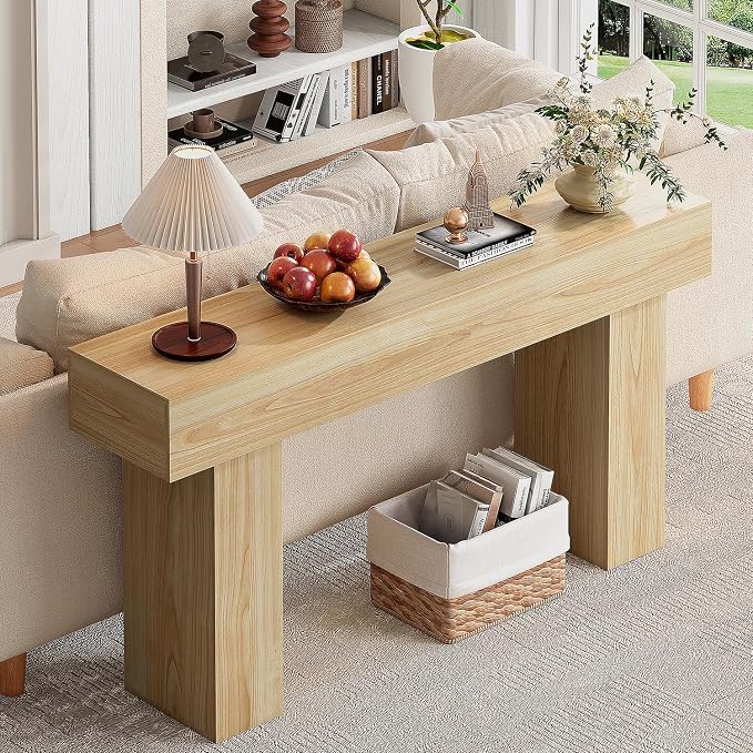 knoworld 63 Inch Long Console Table for Entryway, Farmhouse Wood Rectangular Sofa Table Behind Couch Table, Narrow Entryway Table for Living Room, Entrance, Hallway, Foyer, Easy Assembly (Natural)