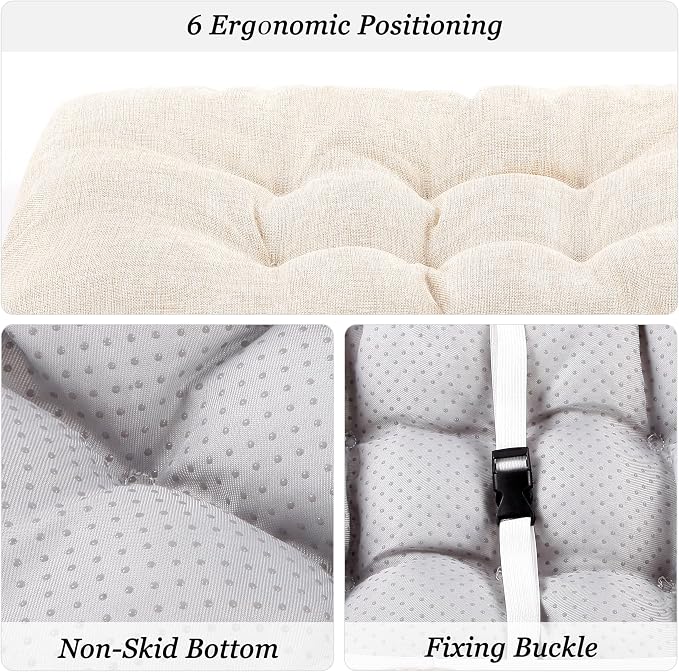 Rectangular Stool Cushion Set of 2, Soft Saddle Stool Cushions with Ties, Nonslip and Washable, Beige, 18 x 10.5 x 4 Inch