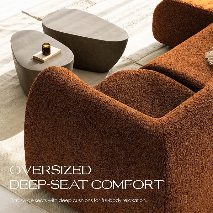 76" Loveseat Modular Sofa with High-Density Foam, 2-Piece Curved Sectional Couches, Boneless Sherpa Deep Seat Couch with Armrest, Cloud Soft Lounge Modern Sofas for Living Room – No Assembly, Brown