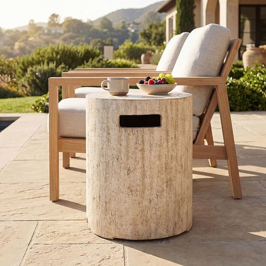 Merax 16x20 inches MGO Propane Tank Holder, Lightweight Concrete Side Table with Travertine Style, Multi-Functional Outdoor Side Table for Patio, No Assembly Required, Beige