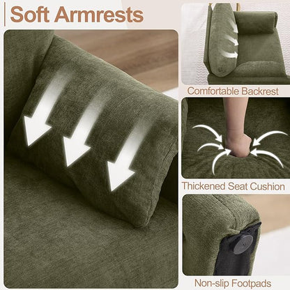 Oversized Accent Chair for Living Room, 32.68" Modern Armchair Set of 2 with Deep Seat, Mid-Century Comfy Reading Chair with Padded Arms, Large Chenille Single Sofa Chairs for Bedroom, Green