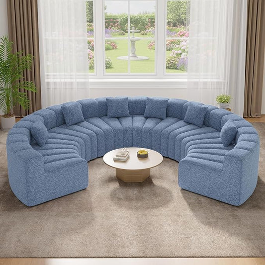 Luxanimarion Oversized Curved Cloud Couch, 6 Seater Modern Modular Sectional Sofa, Convertible Boneless Couches for Living Room, No Assembly Required, Light Blue 1 PCS