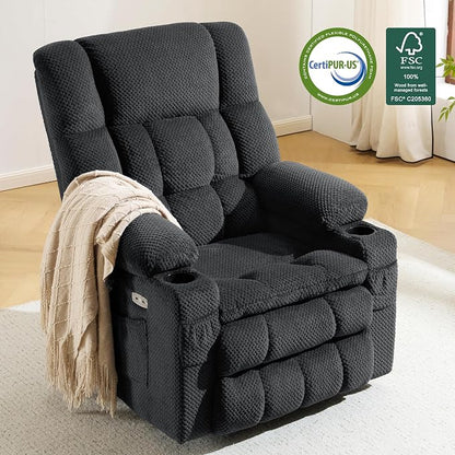 MCombo Large Dual Motor Power Lift Recliner Chair for Elderly, Zero Gravity Lift Chair with Heat and Massage, Infinite Position Lay Flat Recliner, USB Ports, Fabric 7896 (Large, Dark Gray)