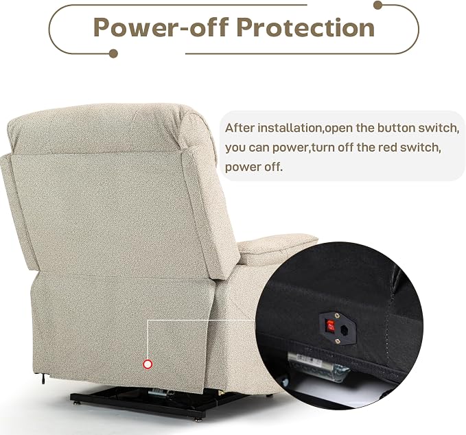 JIKFRIMA Power Lift Recliners Chairs for Elderly Adults Lay Flat Recliner with Heat & Massage, Wireless Charging Device, USB Ports, Cup Holder, Lumbar Pillow, 400Lbs（Grainy Fibric,Oatmeal）