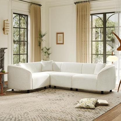 Merax 104" L-Shaped Curved Sofa, Comfy Upholstered Sectional Couch with Extra Deep Seats, Boucle Sofa for Living Room Apartment Office, Beige