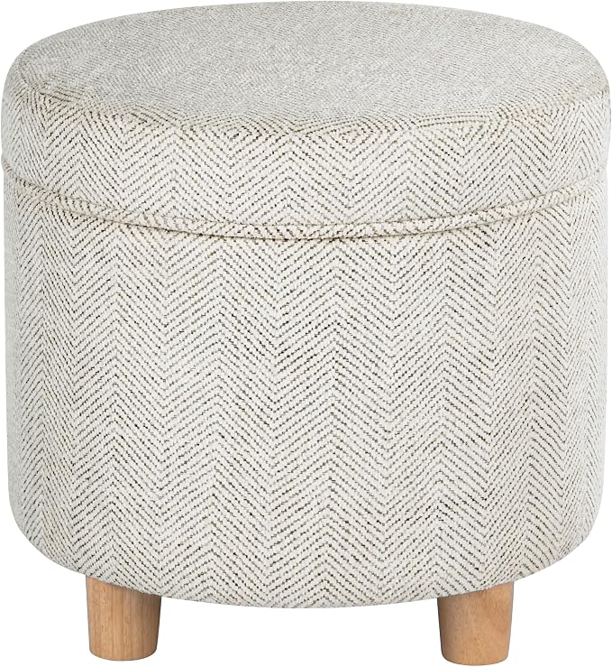 HomePop 19" Round Storage Ottoman - Cream Chevron Woven