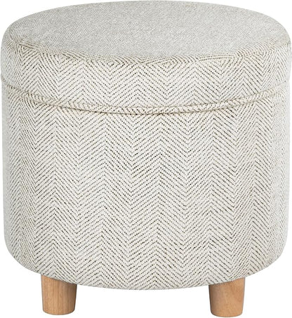 HomePop 19" Round Storage Ottoman - Cream Chevron Woven
