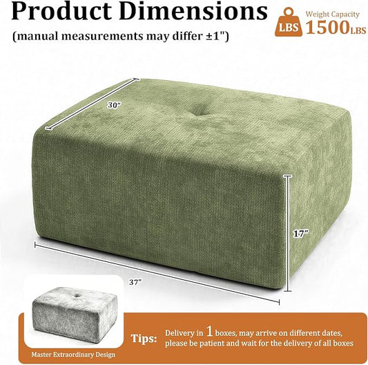 37" Oversized Boneless Couch, Comfort Cloud Sectional Couches for Living Room, Modular Sofa High Back & Extra Deep Seat, No Assembly, Soft Chenille Fabric (Olive Green, 37 inch-Single Ottoman)