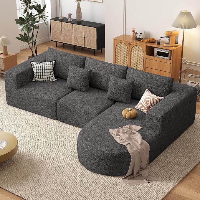 Boneless Couches for Living Room,Cloud Sectional Couch with L-Shape Chaise,Modern Modular Sofa with Deep Seat Upholstered Comfy Couches for Bedroom,No Assembly Required,1PCS