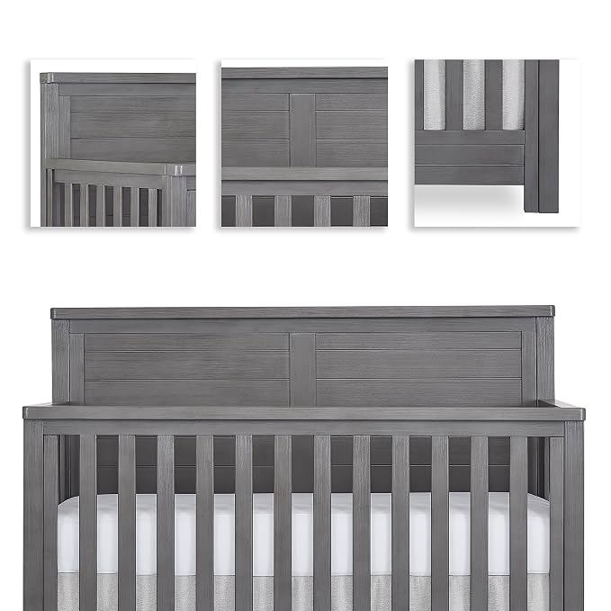 Evolur Belmar Flat 5-in-1 Convertible Full-Size Baby Crib in Rustic Grey, GreenGuard Gold & JPMA, Converts to Toddler, Day & Full-Size Bed, 3 Mattress Heights Crafted in Kiln-Dried Hardwood