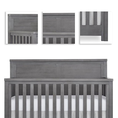 Evolur Belmar Flat 5-in-1 Convertible Full-Size Baby Crib in Rustic Grey, GreenGuard Gold & JPMA, Converts to Toddler, Day & Full-Size Bed, 3 Mattress Heights Crafted in Kiln-Dried Hardwood