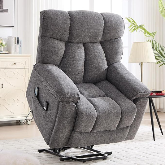 CANMOV Power Lift Recliner Chair for Elderly with Vibration Massage and Lumbar Heating, Overstuffed Electric Lift Chair with Side Pocket and 2 Cup Holders for Living Room,Dark Gray