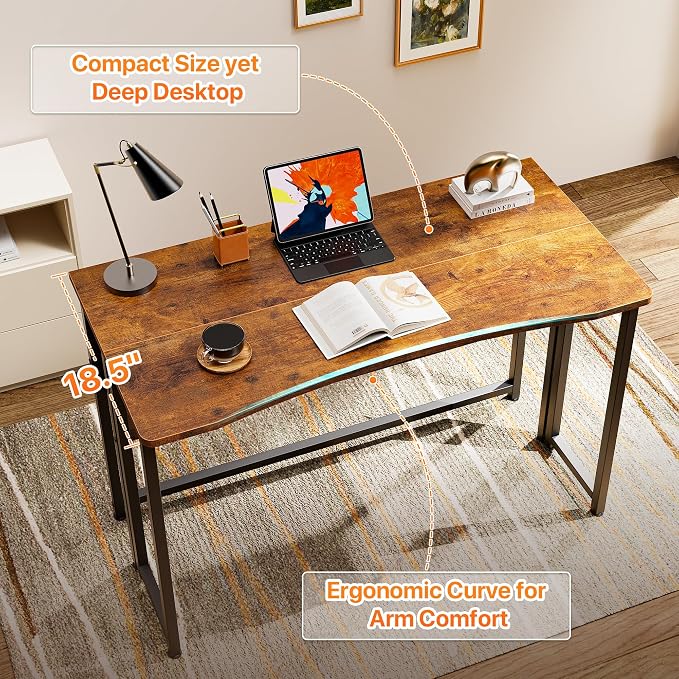 Huuger Folding Desk with Storage Shelf, 39.3 Inch Foldable Computer Table for Small Spaces, Space Saving Sofa Table for Couch, Writing Work Office Computer Desk, Easy to Fold, Rustic Brown