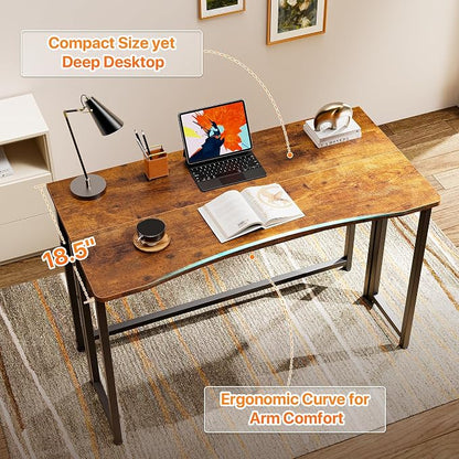 Huuger Folding Desk with Storage Shelf, 39.3 Inch Foldable Computer Table for Small Spaces, Space Saving Sofa Table for Couch, Writing Work Office Computer Desk, Easy to Fold, Rustic Brown