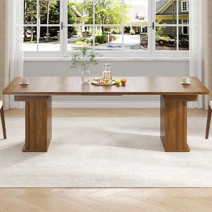 39-94 inch Extendable Dining Room Table for 4-10, Rectangle Expandable Long Kitchen Table with Double Tier Storage, Fluted Sliding Doors, Modern Square Dinner Table, Living Room, Farmhouse, Walnut
