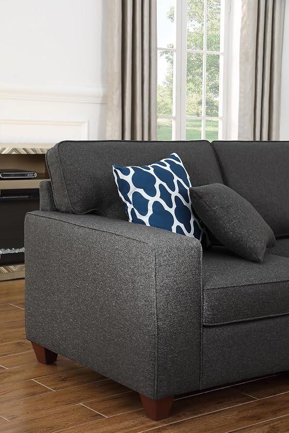 Ball & Cast 116" L-Shaped Sectional Couch with Movable Ottoman and 6 Throw Pillows,7 Seat Chenille Upholstered Sectional Sofa W/Wide Armrest,DIY Combination,Comfy Sectionals Set for Living Room,Gray