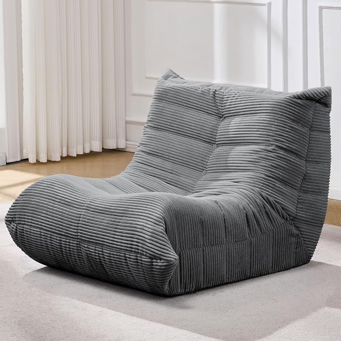 Hobestluk Adults Bean Bag Chair Faux Fur BeanBag Couch for Living Room | Grey Corduroy,Ergonomic Design,Memory Foam,UltraSoft,Anti-slip Bottom,No Assembly Required,Decorative Style for Living Room