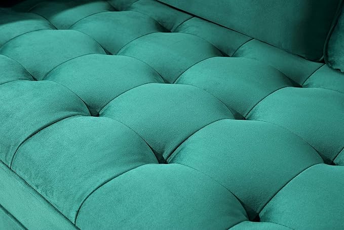 Container Furniture Direct Womble Mid Century Modern Velvet Upholstered Tufted Seat with Bolster Pillows, Loveseat, Sofa, Green