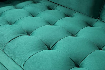 Container Furniture Direct Womble Mid Century Modern Velvet Upholstered Tufted Seat with Bolster Pillows, Loveseat, Sofa, Green