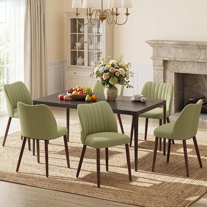 Upholstered Dining Chairs Set of 6, Modern Fabric Dining Chairs with Curved Backrest & Solid Rubber Wood Legs, Padded Kitchen Dining Room Chairs for Restaurant Cafe, Green