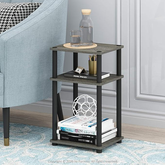Furinno JUST Side Table Set of 2, 3-Tier Modern End Tables, Open Shelves Night Stand, Nightstand Set, Toolless Assembly, for Living Room, Bedroom, French Oak