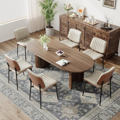 MALOL Leather Dining Chairs Set of 2, Modern Upholstered Dining Room Kitchen Chairs with Metal Legs and Wooden Back Support for Home Dining Room/Restaurant, Beige
