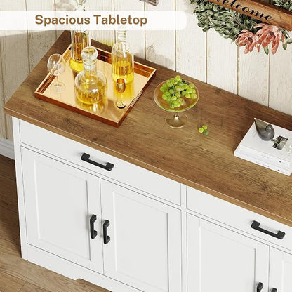 usikey Buffet Cabinet with Storage and 2 Drawers, Large Sideboard Buffet Cabinet with Adjustable Shelves and Doors, Modern Coffee Bar Cabinet, White