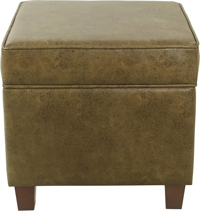 HomePop 18" Square Storage Ottoman - Distressed Brown Faux Leather