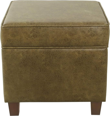 HomePop 18" Square Storage Ottoman - Distressed Brown Faux Leather
