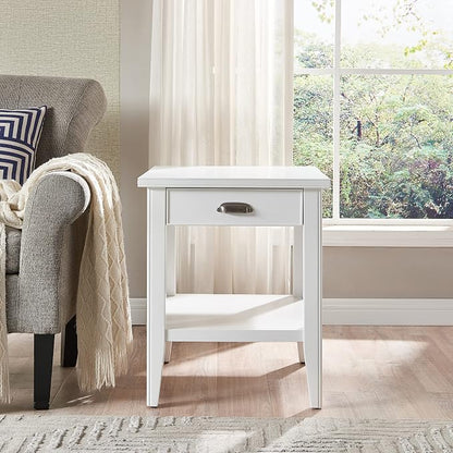 Leick Home Laurent 20 in. Solid Wood End Table with Shelf and Drawer, White, 10507-WT