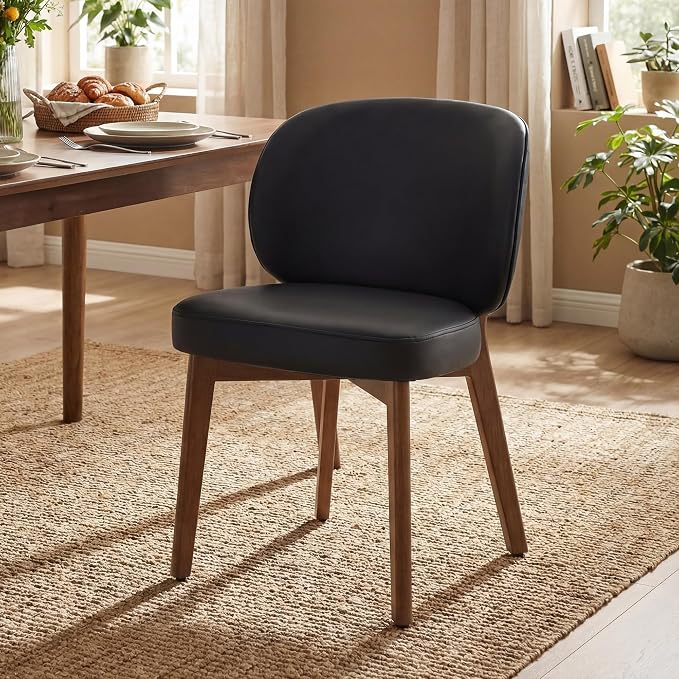 YOUNIKE Single Dining Chair Modern Kitchen Dining Room Chair Black | Faux Leather Upholstered Armless Side Accent Chair with Back 20.1" Wide Padded Seat Wooden Legs for Living Room Bedroom