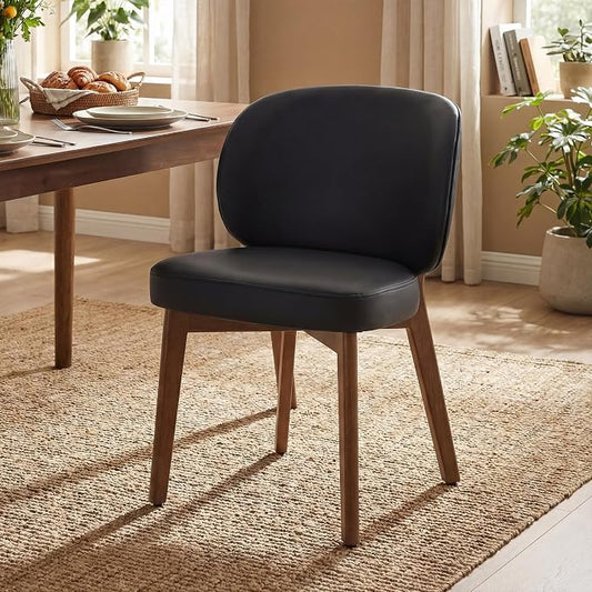 YOUNIKE Single Dining Chair Modern Kitchen Dining Room Chair Black | Faux Leather Upholstered Armless Side Accent Chair with Back 20.1" Wide Padded Seat Wooden Legs for Living Room Bedroom