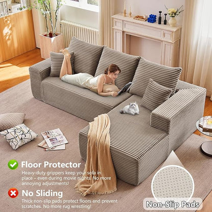 96" Modular Sectional Sofa, Modern Corduroy Cloud Couch with Deep Seat, Boneless Couch Upholstered 3-Seater L-Shaped Sofa for Living Room, No Assembly Required (Camel, Right-Facing Chaise)