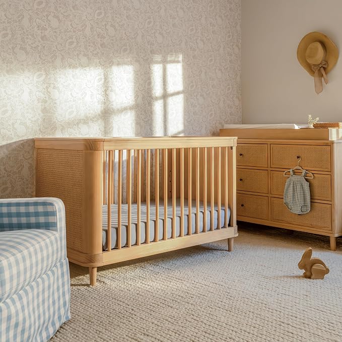 Namesake Marin with Cane 3-in-1 Convertible Crib in Honey and Honey Cane, Greenguard Gold Certified