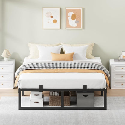 Full Size Bed Frame, 18 Inch Metal Platform Bed Frames with Squeak Free U-Slot Design, 6 Non-Slip Guards, 3500lbs Heavy Duty Steel Slat Support, No Box Spring Needed, Under Bed Storage, Black