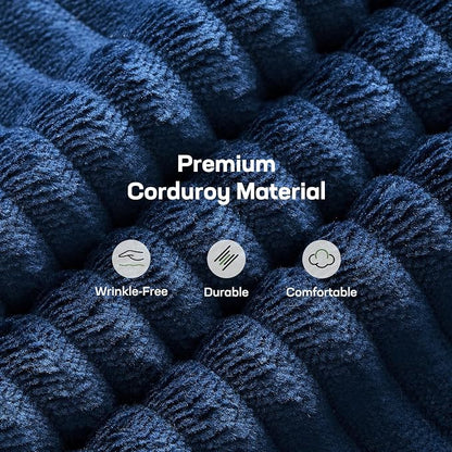 Marsail 66" Futon Sofa Bed, Convertible Corduroy Futon Couch with Adjustable Backrest & Armrests, Small Sleeper Sofa Loveseat for Living Room, Apartment, Blue