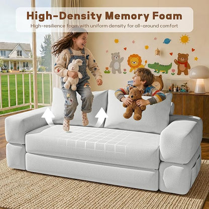 75'' Folding Convertible Sofa Bed with Large Pillow, 4-in-1 Foldable Pull Out Futon Sofa Bed, Chenille Boneless Mattress Couch, No Assembly Floor Sleeper Sofa Bed for Living Room/Bedroom, Cool Gray