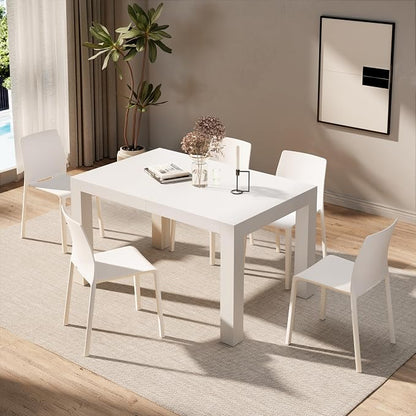 Mobili Fiver, Iacopo Extendable Dining Table, 55.1(86.6) x35.4 in, Ashwood White, for 6-10 People, Expandable Dining Table for Kitchen, Living Room, Italian Furniture