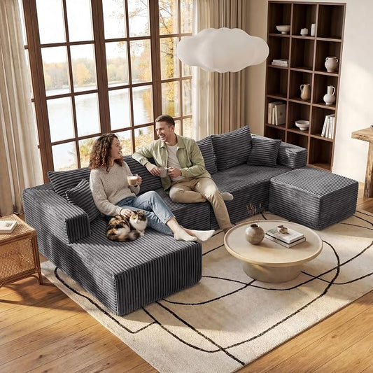 118" U Sectional Sofa, Boneless Compressed Sofa in a Box, U-Shaped Cloud Couch with Deep Seats & Chaise for Living Room, No Assembly Required (Drak Gray, 118" U-Shape with Left Facing Chiase)