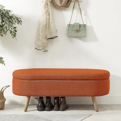 42.25" Ottoman with Storage, Storage Ottoman Bench with Safety Hinge, Foam End of Bed Bench, Upholstered Entryway Bench for Bedroom, Living Room & Window, Holds up to 330 lb, Orange