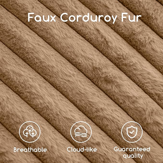 HIGOGOGO Round Stuffed Pouf Ottoman, Stripe Faux Fur Poufs with Foam Chunk Filling, Furry and Fluffy Pouf Foot Stool Storage Ottoman, 26 X 18 Floor Poufs Foot Rest for Living Room, Brown